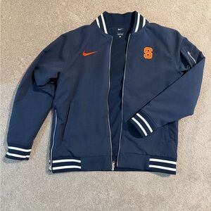 Nike Men's Blue Varsity Jacket with Orange Details - L